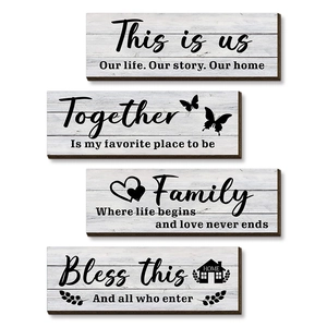 Set of 4 rustic farmhouse wooden wall signs with UV printed inspirational family quotes