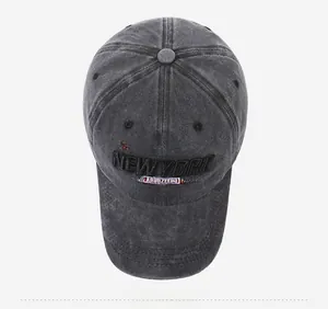 Detailed top view of vintage washed cotton baseball cap with New York embroidery