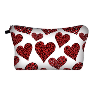 Digital heart leopard print travel makeup bag with a zipper for Valentine Day