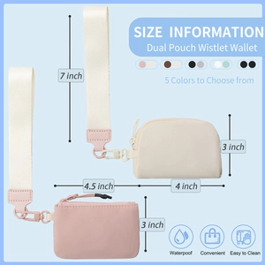 Size information and dimensions for the waterproof dual pouch nylon wristlet wallet