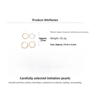 Detailed specs for a 4-piece gold-tone punk chain bracelet set with pearls and rhinestones
