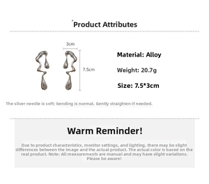 Detailed size specifications of irregular liquid metal earrings with silver needle