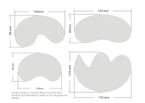 Dimensioni dettagliate di 4 vassoi per gioielli a specchio irregolari per foto prodotti