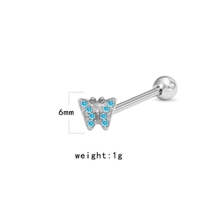 Piercing de langue papillon minimaliste avec cristaux bleus en acier inoxydable