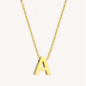 Minimalist Stainless Steel Gold Plated Letter Pendant Necklace For Women Men Fashion Jewelry Capital Initial Neck Chain