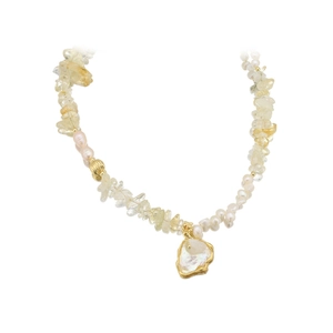 Baroque pearl necklace with citrine stones and irregular freshwater pearl pendant