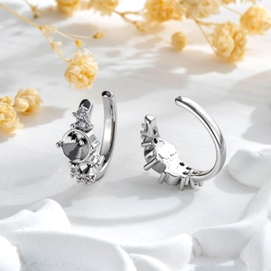 Silver luxury stud earrings with empty setting for DIY jewelry making and small side crystals