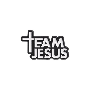 Religious Jesus enamel pin with black and white cross design for fashion accessory