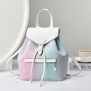 Floral embossed gradient PU leather backpack with white flap for women travelers