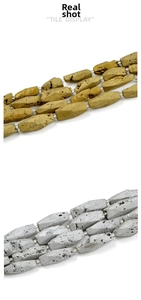 Detail of octagonal druzy agate beads in gold and silver finish with natural texture
