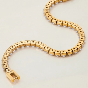 Elegant gold-plated stainless steel tennis bracelet with shimmering cubic zirconia stones