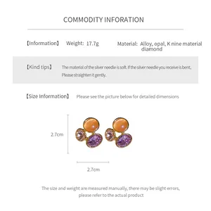 Detailed chart showing size and dimensions for vintage oval gemstone stud earrings
