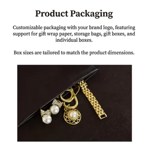 Close-up of vintage gold jewelry set with pearls displayed in a luxury leather gift pouch