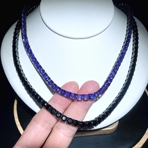 Tennis Chain Necklace Copper With Black Purple Cubic Zirconia Round Cut Hip Hop Street Style For Men