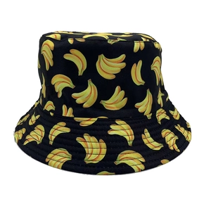 Chapeau bob réversible en coton noir avec imprimé bananes jaunes pour hommes et femmes