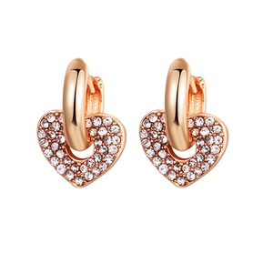 Sparkling rose gold heart hoop earrings with full pavé cubic zirconia gemstones