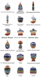 Collection of chakra stone pendants and ornaments in various shapes like stars and moons