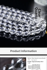 Detailed size chart for clear quartz round beads in 4mm, 6mm, and 8mm diameters