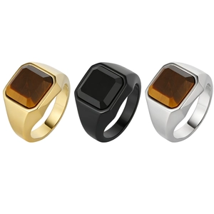 Men Signet Ring Stainless Steel Square Tiger Eye Stone Onyx Agate Minimalist Industrial Vintage Punk Retro Jewelry