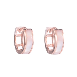 S925 sterling silver hoop earrings with rose gold finish and pink shell inlay for women