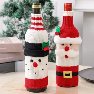 Housse De Bouteille De Vin De Noël En Acrylique Tricoté Père Noël Bonhomme De Neige Renne Décoration Table Fête Cadeau