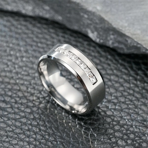 Titanium Steel Zirconia Ring For Men Women Unisex Brushed Metallic Finish Band Ring Micro Inlaid Geometric Finger Ring Jewelry Gift