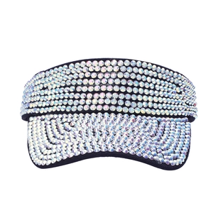 Black sun visor for women with colorful rhinestones and adjustable strap for outdoors