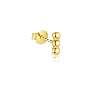 Detailed close-up of S925 sterling silver golden three-bead stud earrings with logo hallmark