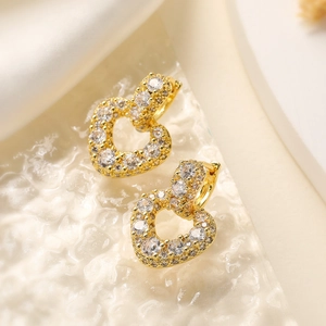 Elegant 18K gold plated copper heart cross earrings with sparkling cubic zirconia stones