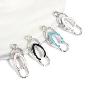 Set of colorful enamel flip flop charms in pink, black, blue and white alloy metal