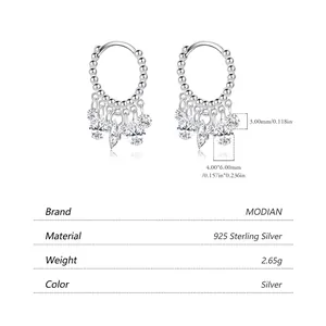 925 sterling silver hoop earrings with sparkling tassel zircons and size specifications