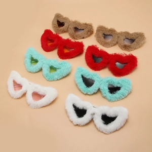 Furry heart-shaped sunglasses in multiple colors for festive parties and fashion styling