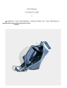 Detail view showing the internal structure of this blue denim dumpling shoulder bag