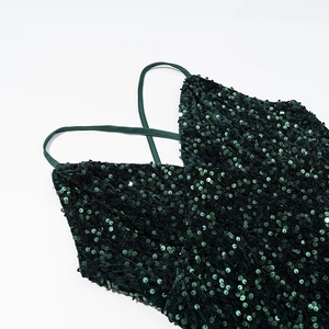 Dark green sequined dress with cross strap detail and slim fit party style design