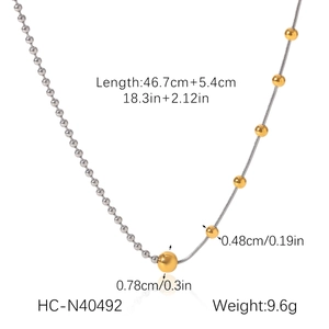 Detailed size parameters of 18K gold and silver stainless steel mixed bead necklace