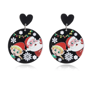 Christmas Santa and Elf drop earrings with black heart studs and festive graphics
