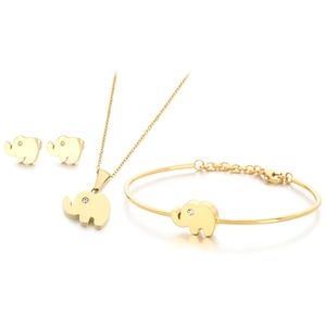 Golden stainless steel elephant jewelry set with necklace, earrings and bracelet
