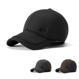 Classic men's winter wool baseball caps in black, grey, and brown with SYL metal logo