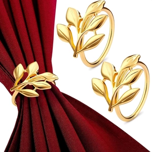 Golden maple leaf alloy napkin rings set of three for elegant dining table decor