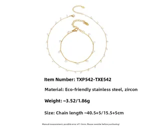 Detail von vergoldetem Edelstahl Halskette und Armband Set mit Zirkonia Steinen