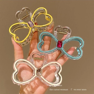 Transparent Acrylic Bowknot Hair Claw Clip Butterfly Shape Shark Clip With Rhinestone For Women Girls Sweet Style
