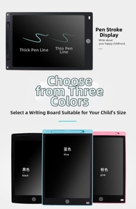 Close-up of LCD writing tablet showing pressure-sensitive strokes and three color options