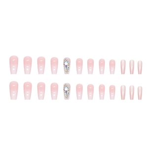 Unghie finte lunghe ballerina sfumate rosa con strass colorati scintillanti