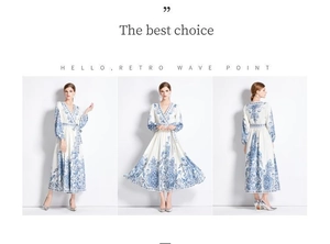 Detailed front and back views of a V-neck ethnic floral maxi dress with waist ties