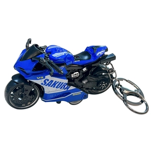 Portachiavi moto in lega blu con funzione pull-back per zaino e decorazione di chiavi