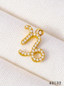 Close-up of golden zodiac pendant charm with white micro-pave cubic zirconia stones