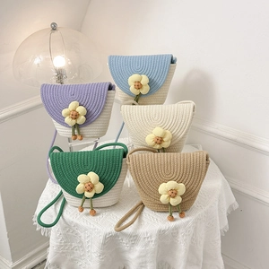 Fashion Women Hand Woven Straw Bucket Bag Sunflower Decor Summer Beach Shoulder Bag Versatile Casual Crossbody Bag