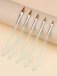 Détail de 5 pinceaux d'art d'ongles avec manches à paillettes vertes et poils synthétiques