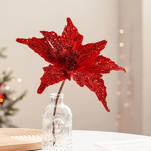 Sparkling red artificial poinsettia with sequins for Christmas tree decoration