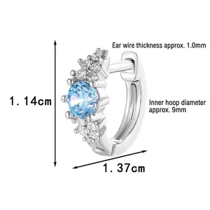 Minimalist S925 silver hoop earrings with blue zircon and small white crystals